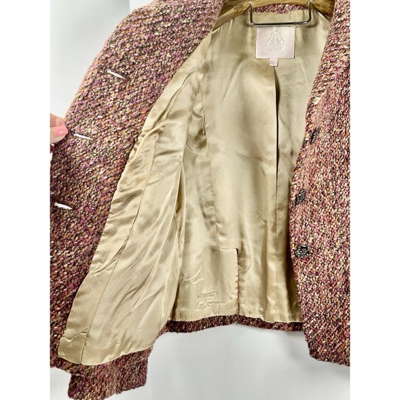 Rebecca Taylor Tweed Blazer Jacket Pink,Orange,Tan Bling Sz 6  Wool Blend Career - Picture 6 of 10